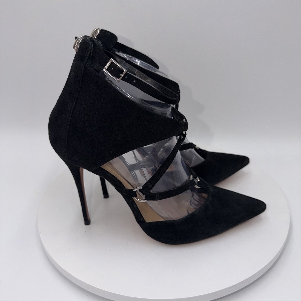 Schutz Black Dezi Strappy Suede Point Toe Stiletto Pumps Women's Size 9B - Picture 2 of 7
